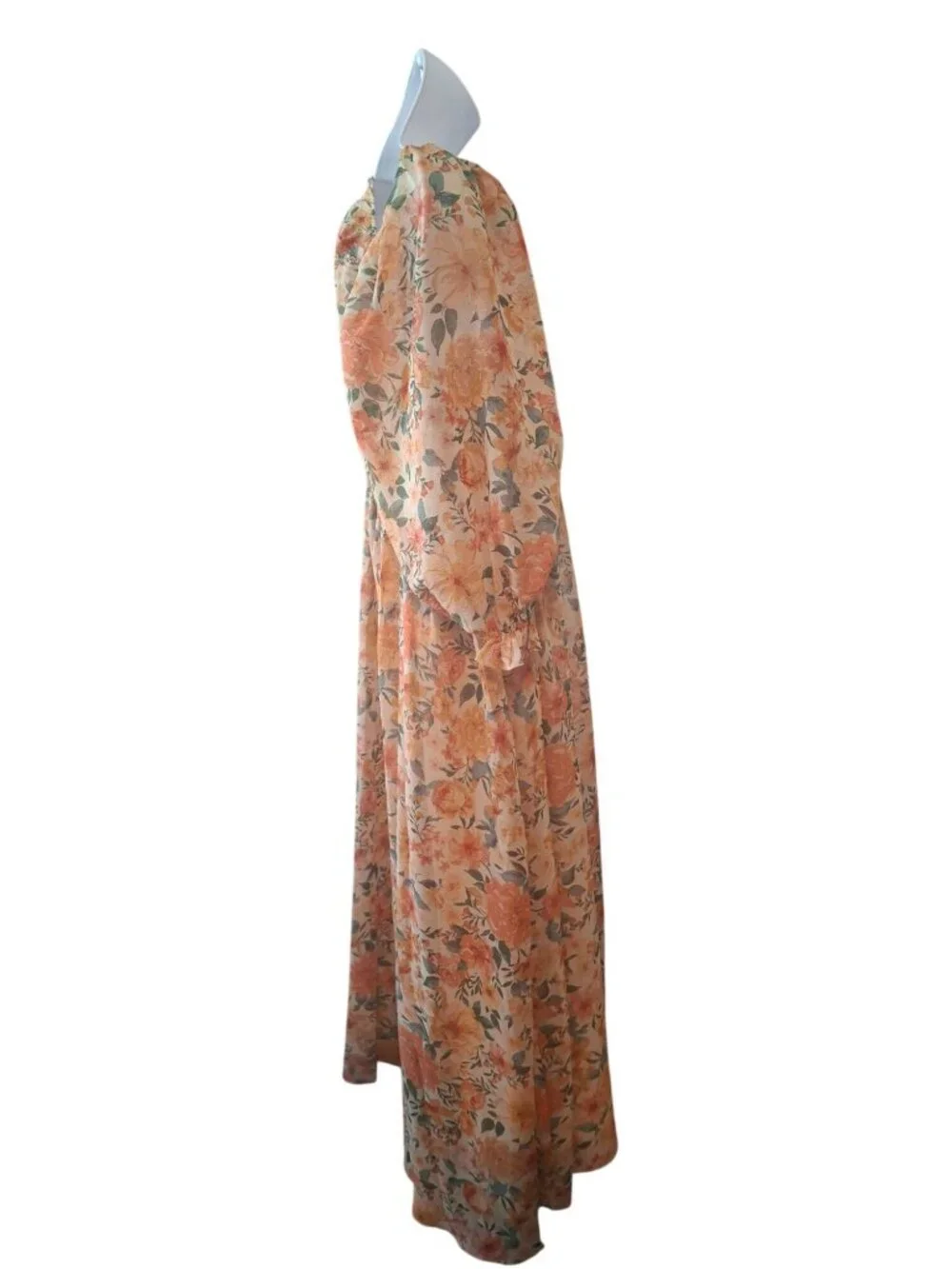Storia Floral Maxi Dress S Orange Puff Sleeve Cottagecore Prairie Romantic Boho